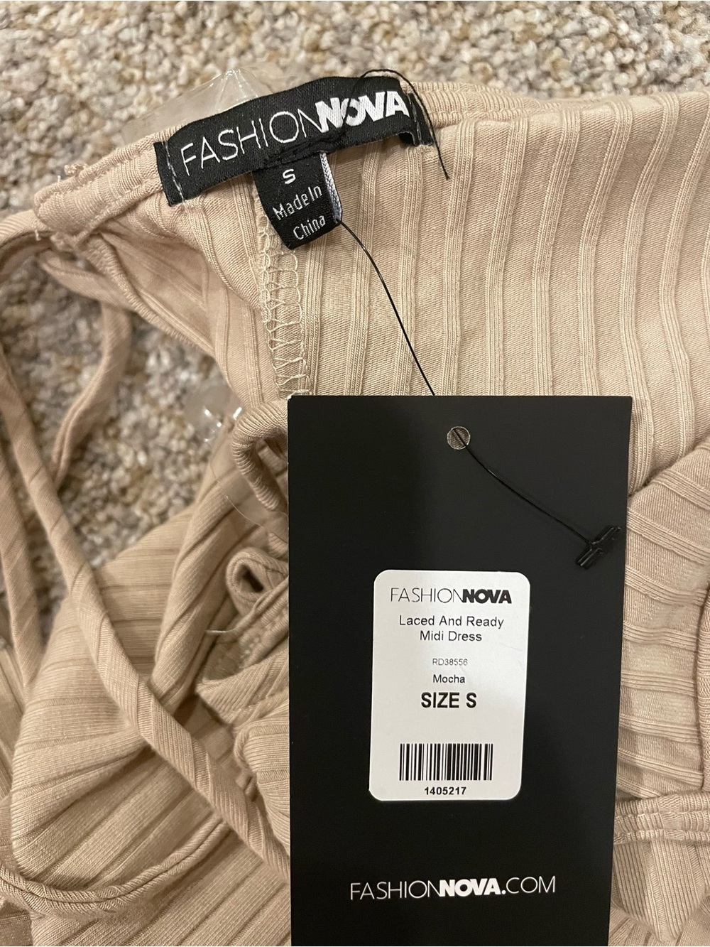 Fashion Nova Mocha Ribbed Side-Tie Midi Dress - Picture 3 of 3
